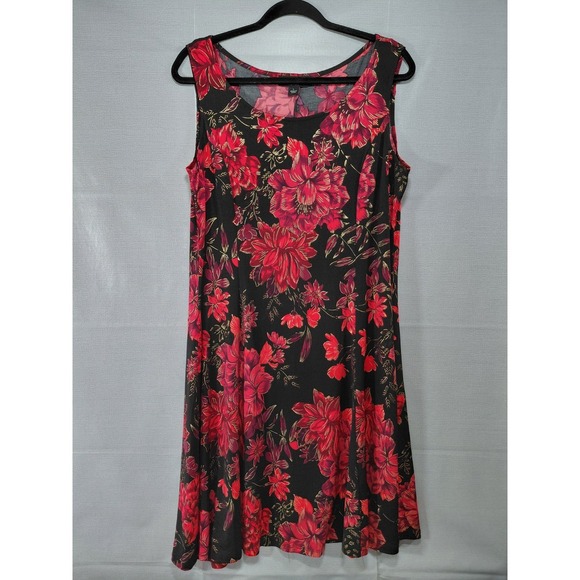 Perceptions Dresses & Skirts - Perceptions New York Floral Swing Dress Sz LG Black‎ & Red Sleeveless Stretchy